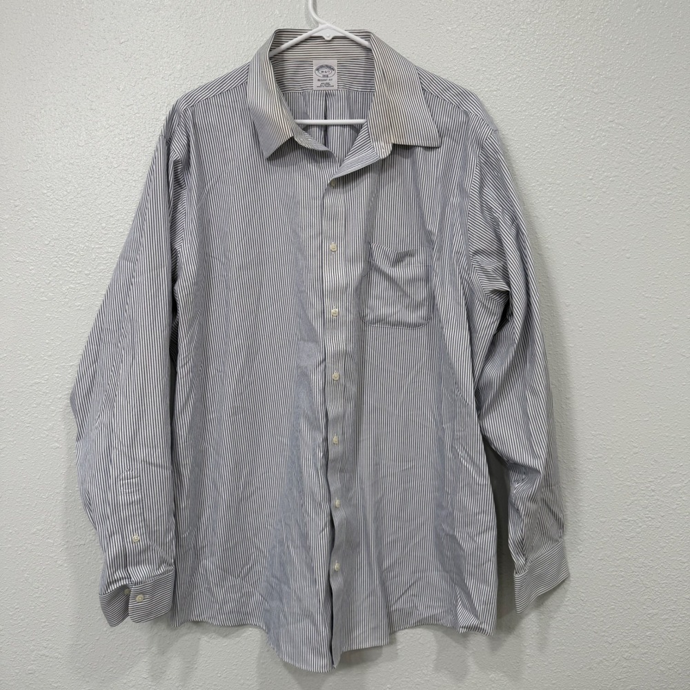 Brooks Brothers 1818 Regent Fit Non-Iron Shirt Blue White Stripe 18-6/7 Mens